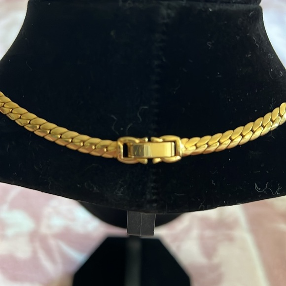 Vintage Gold-Tone Herringbone Chain Necklace with Rhinestone Accent 14 inch - Picture 3 of 3